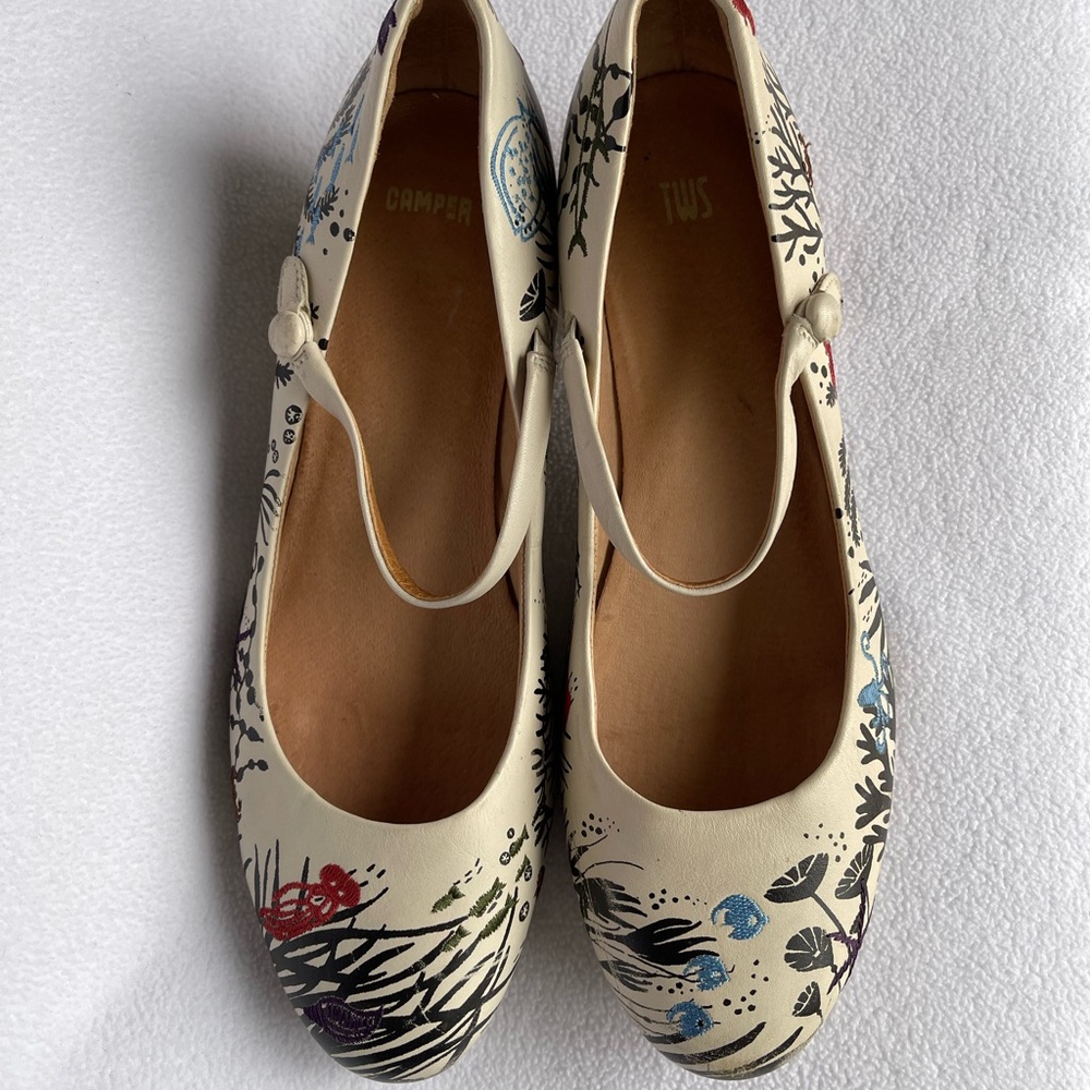 CAMPER Ladies "TWS" Twins Cream Leather Mary Jane Shoes Size 10-11 US - Picture 12 of 15